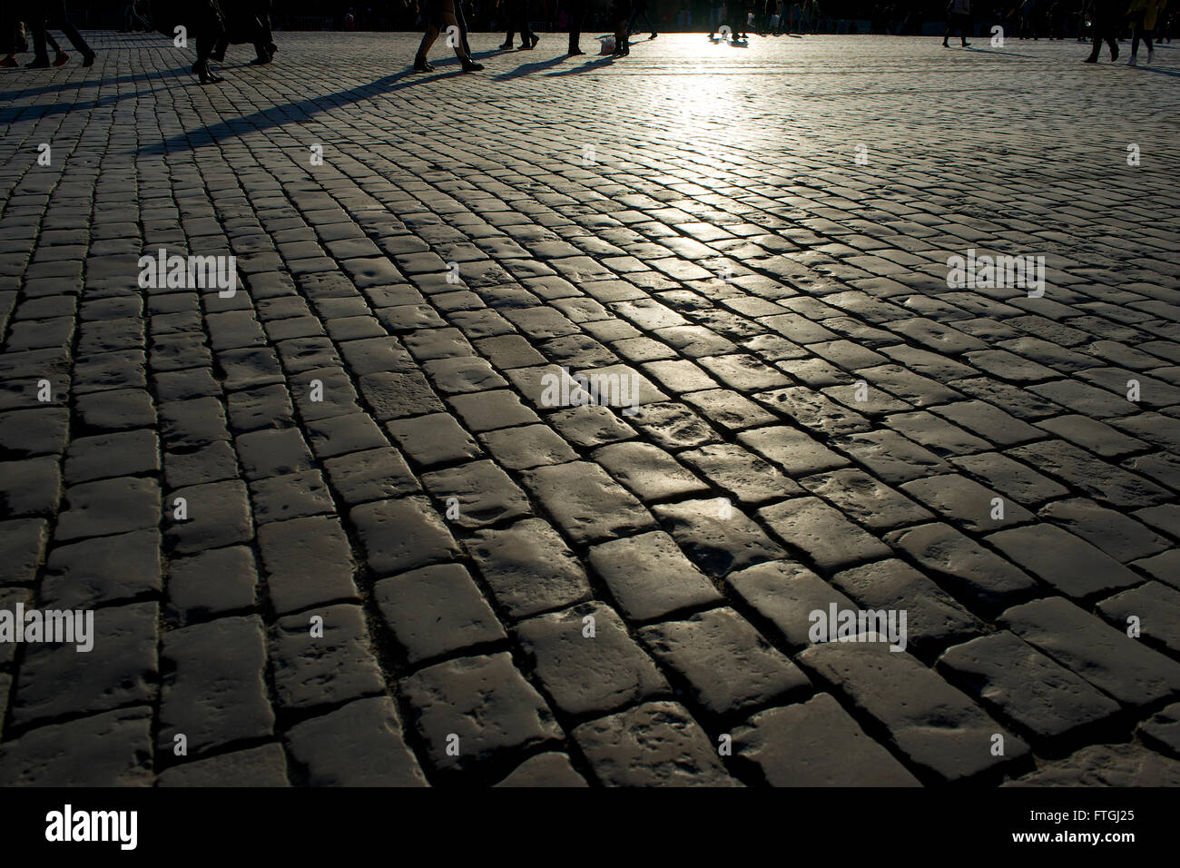 26.03.2016 Russland, Moskau. Eine Reihe von "Walking in Moskau. "Moskau und Gesichter. Rotes Quadrat. Pflasterstein auf dem Roten Platz. Stockfoto