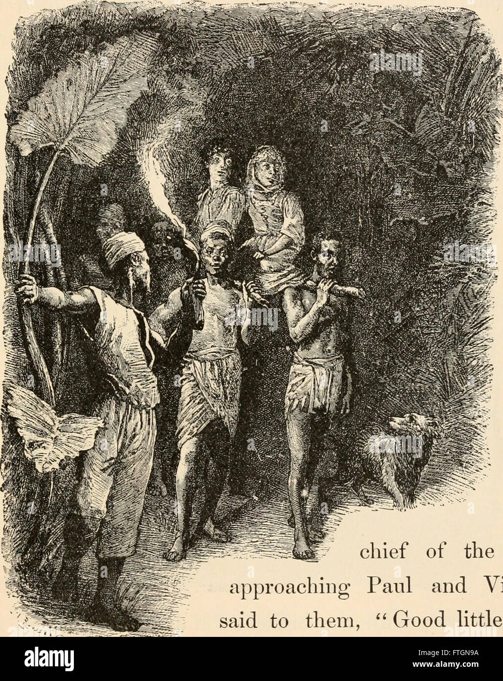 Diese Ausgabe von „Paul and Virginia“ aus dem Jahr 1898 präsentiert den klassischen Roman von Bernardin de Saint-Pierre, der das romantische und idyllische Leben zweier junger Charaktere auf einer tropischen Insel darstellt. Stockfoto