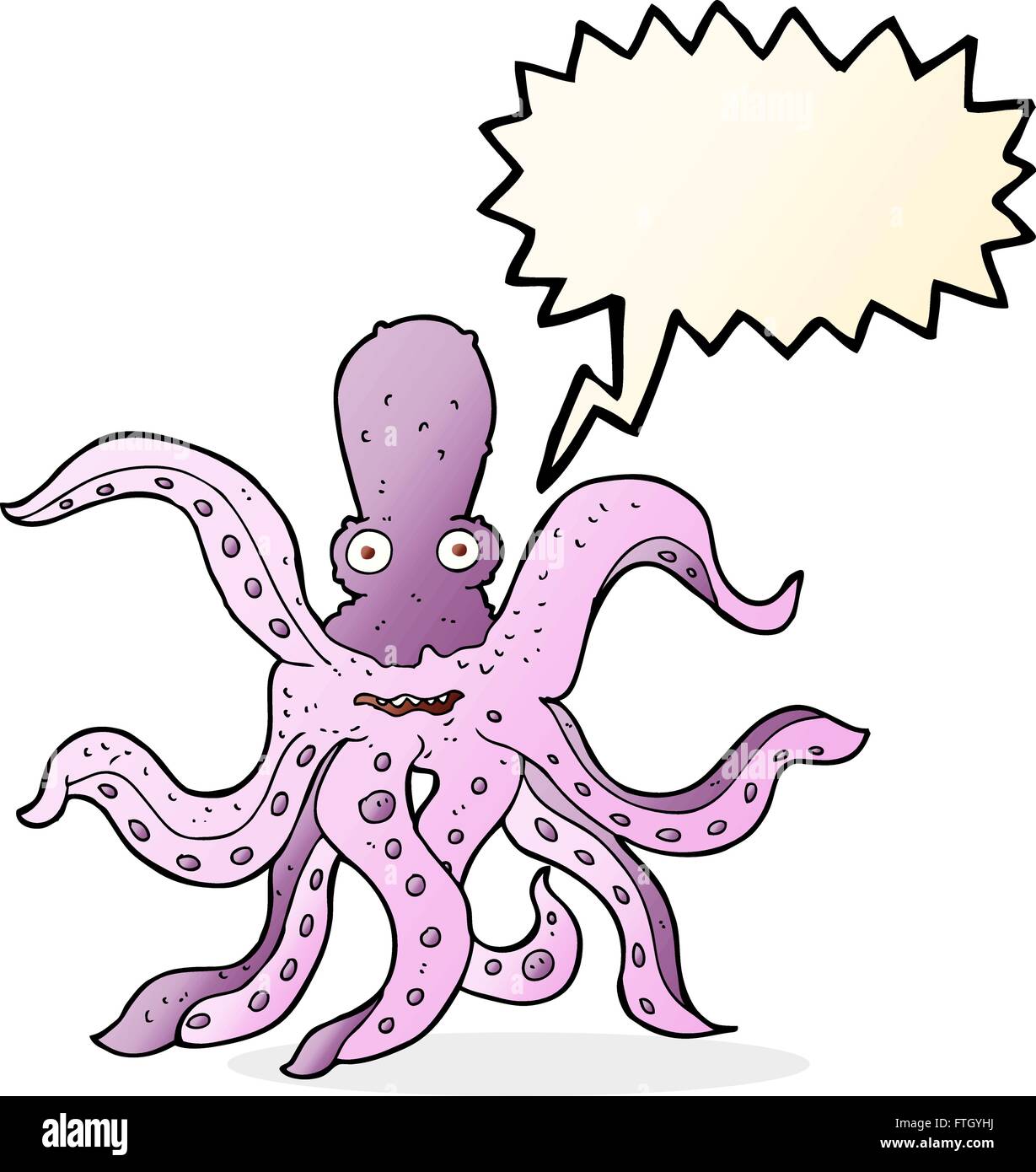 Cartoon Riesenkraken mit Sprechblase Stock Vektor