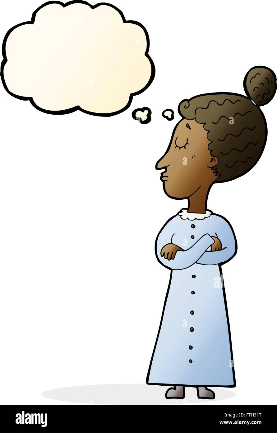 Cartoon strengen viktorianischen Lehrer mit Gedankenblase Stock Vektor