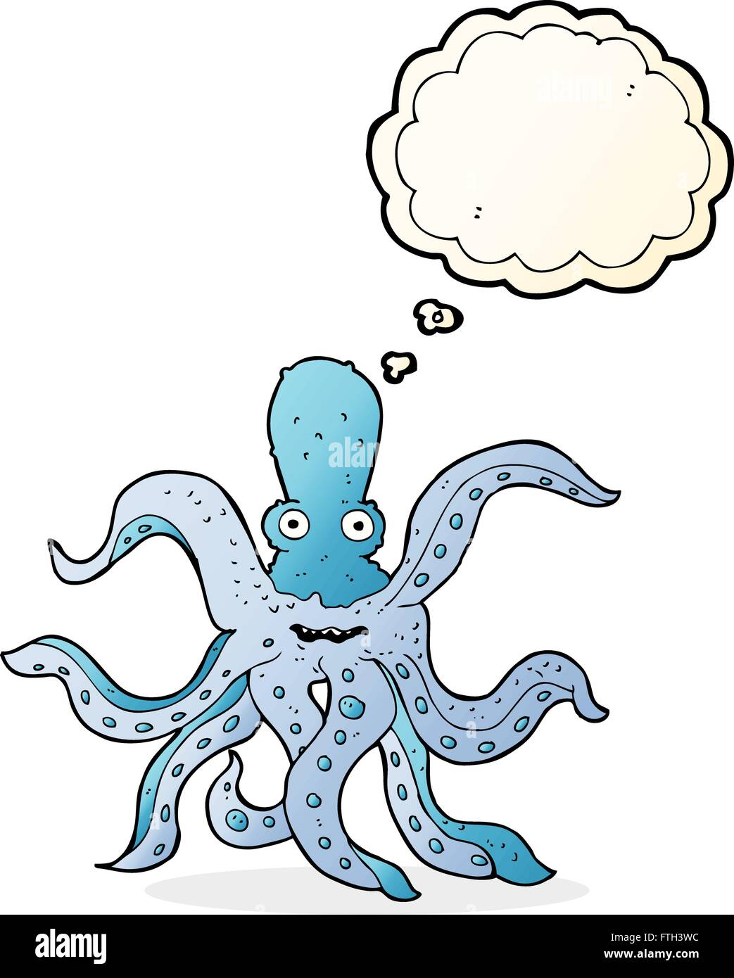 Cartoon Riesenkraken mit Gedankenblase Stock Vektor