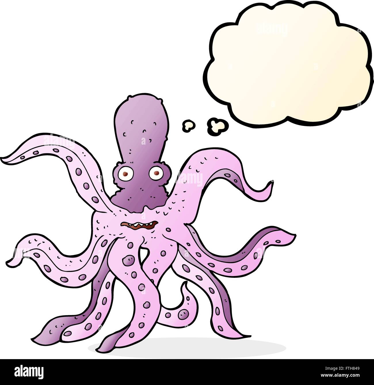 Cartoon Riesenkraken mit Gedankenblase Stock Vektor