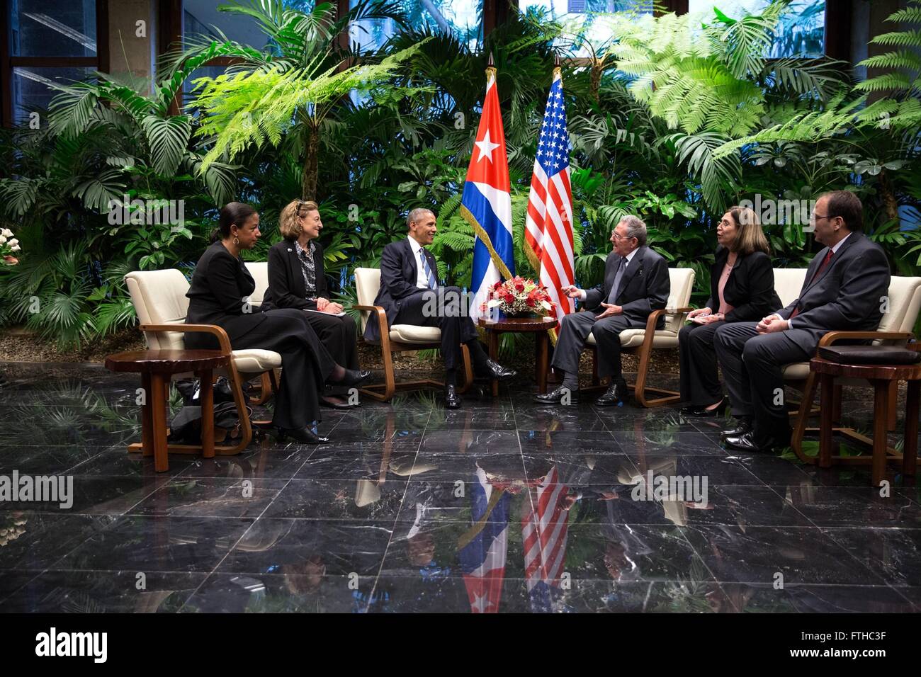 US-Präsident Barack Obama hält ein bilaterales Treffen mit kubanischer Präsident Raul Castro im Palast der Revolution 21. März 2016 in Havanna, Kuba. Stockfoto