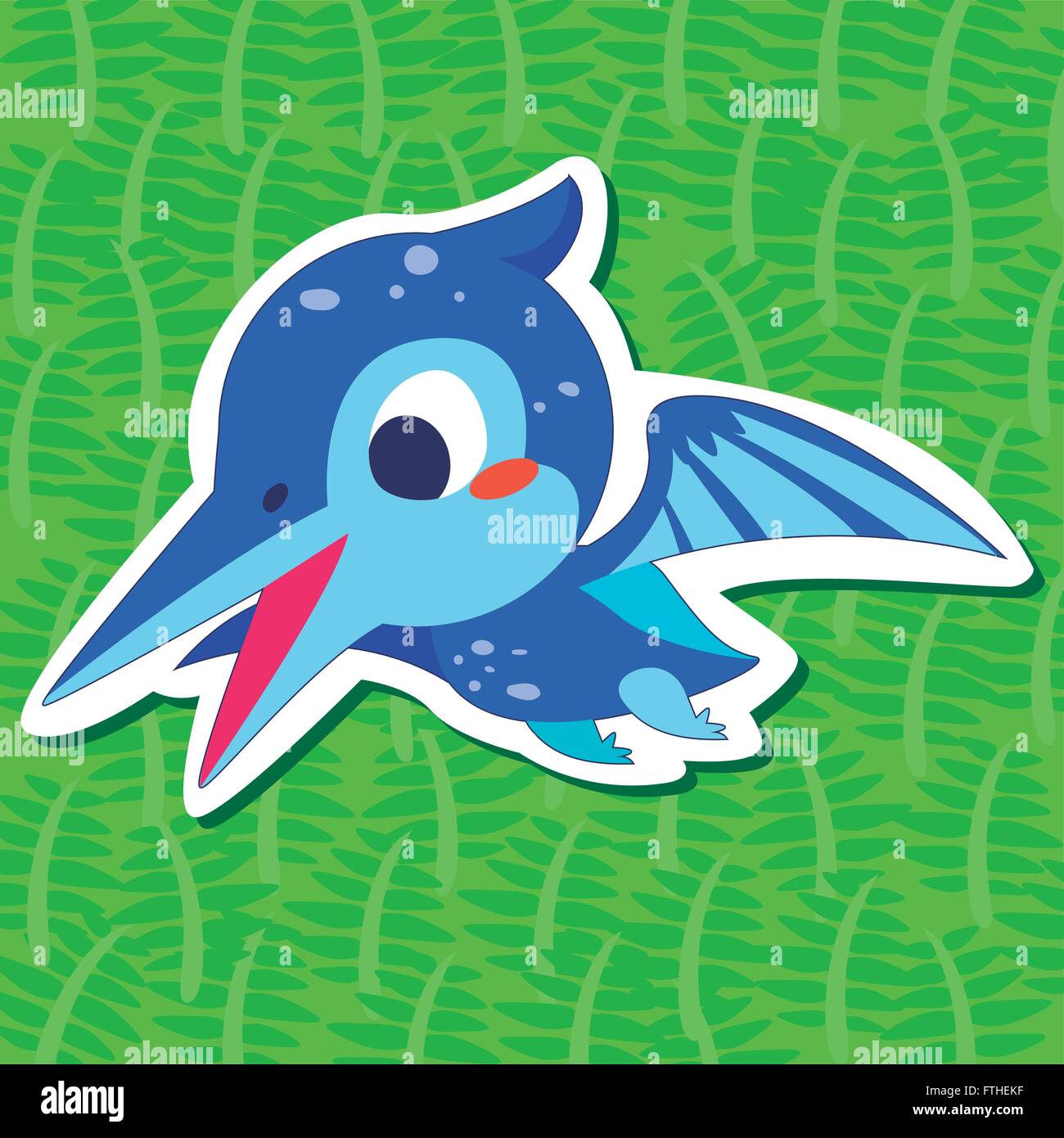 ein niedlicher Dinosaurier Aufkleber mit Pteranodon Stock Vektor