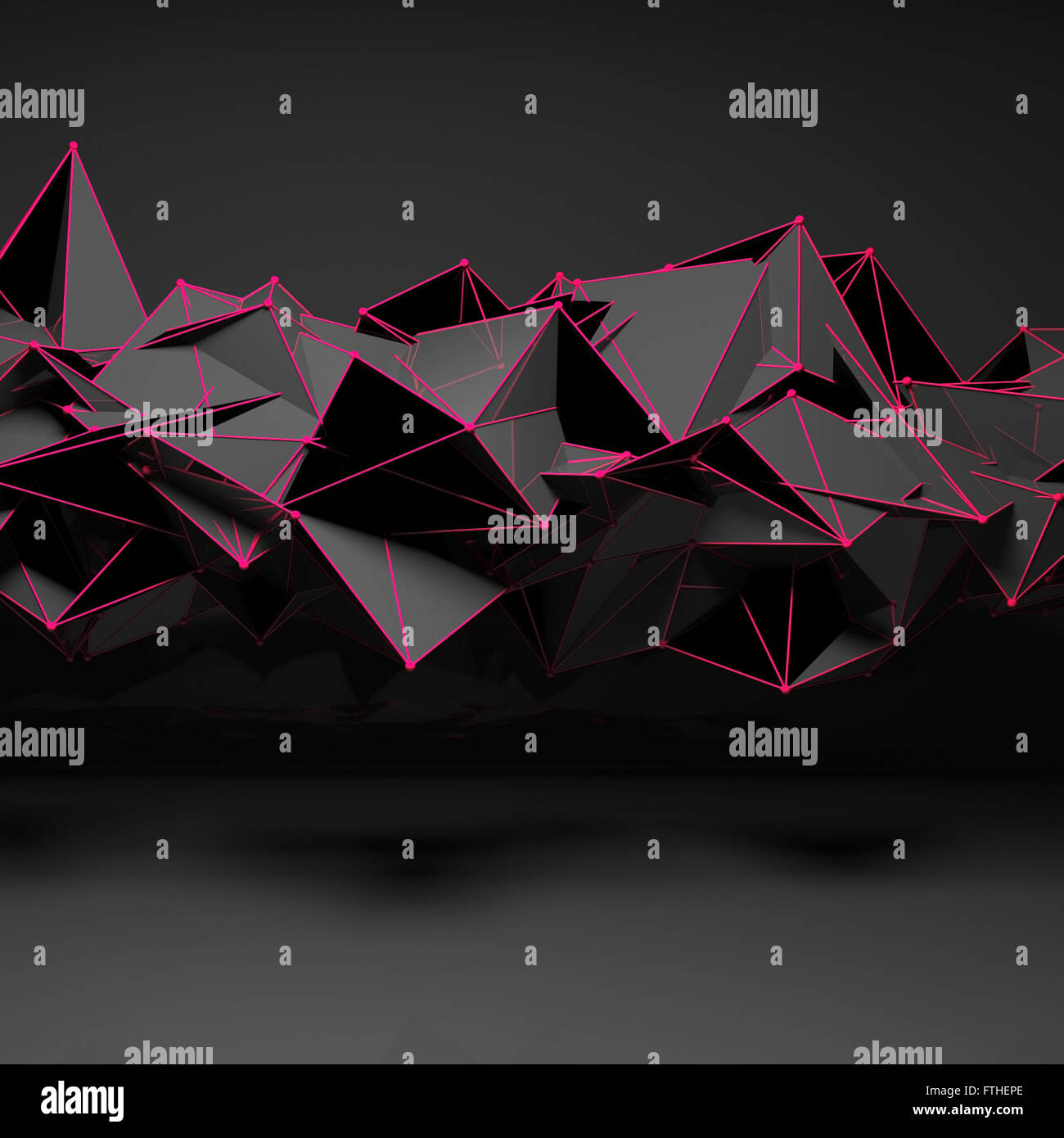 Abstrakte futuristische polygonalen Struktur mit hell rosa Drahtrahmen Linien im dunklen Innenraum, 3d render Abbildung Stockfoto Abstrakte futuristische polygonalen Struktur mit hell rosa Drahtrahmen Linien im dunklen Innenraum, 3d render Abbildung Stockfoto