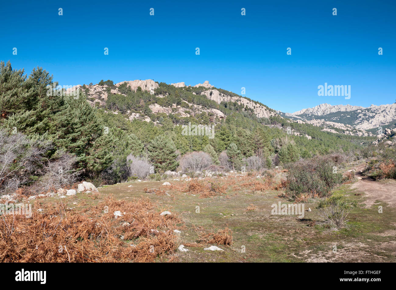 Blick auf La Pedriza, Madrid, Spanien. Stockfoto