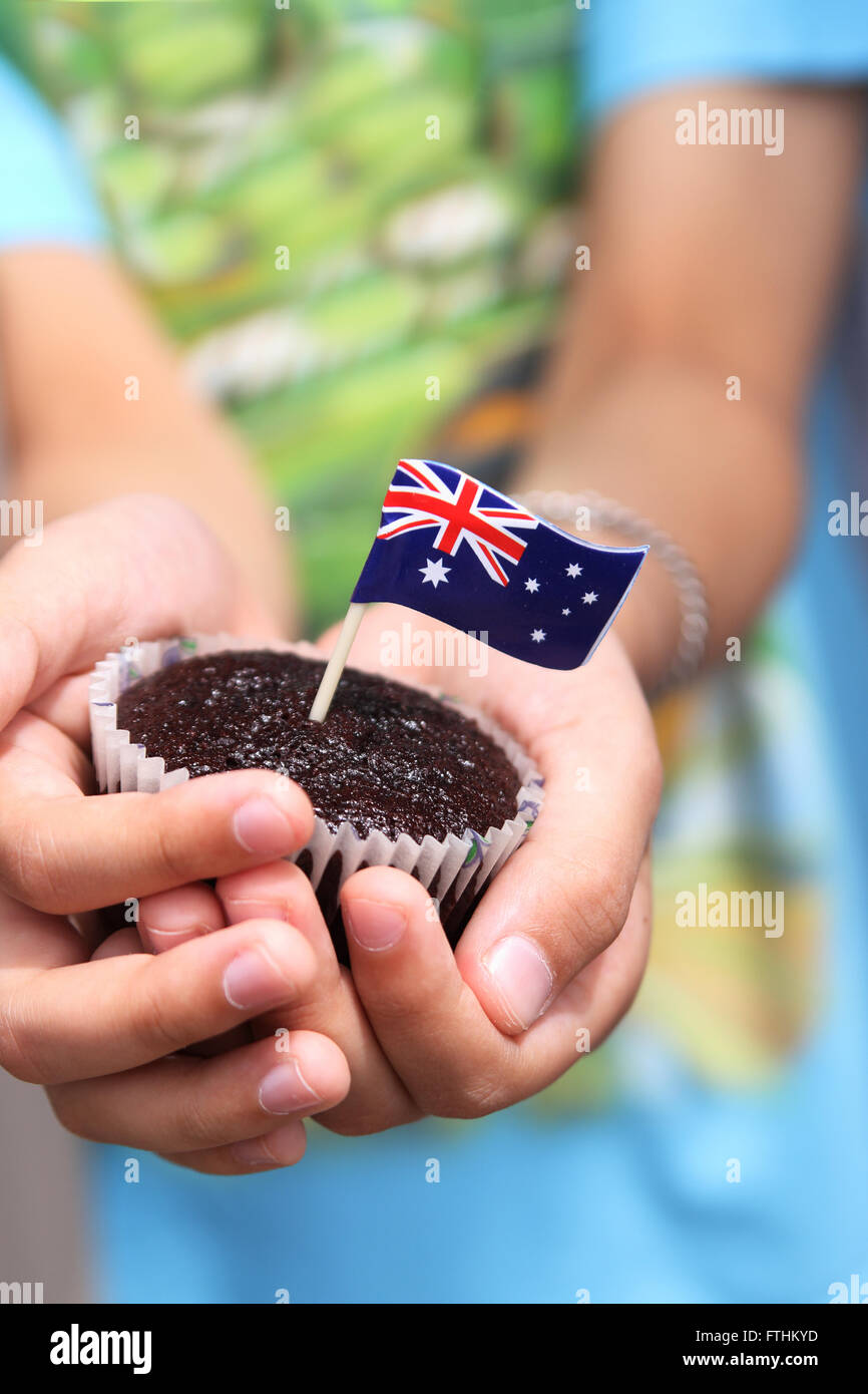 Australische Flagge auf Schokoladentörtchen Stockfoto