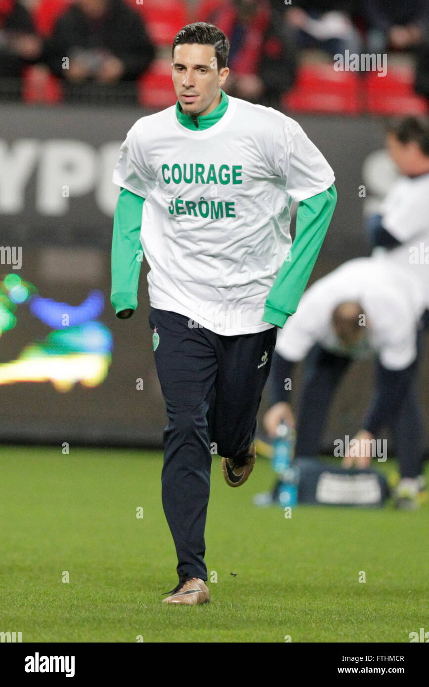 Rennes - 4 Februar: Vincent Pajot AS Saint-Étienne, Echauffement während des Spiels zwischen Stockfoto