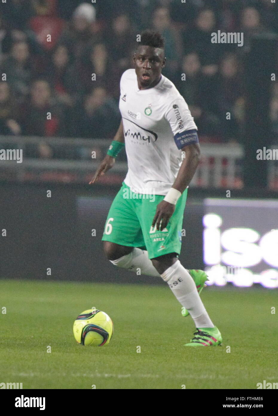 Moustapha Bayal Sall bei einer Liga match Stade Rennais - AS Saint-Étienne 4. Februar 2016 in Roazhon Park, Rennes Stockfoto