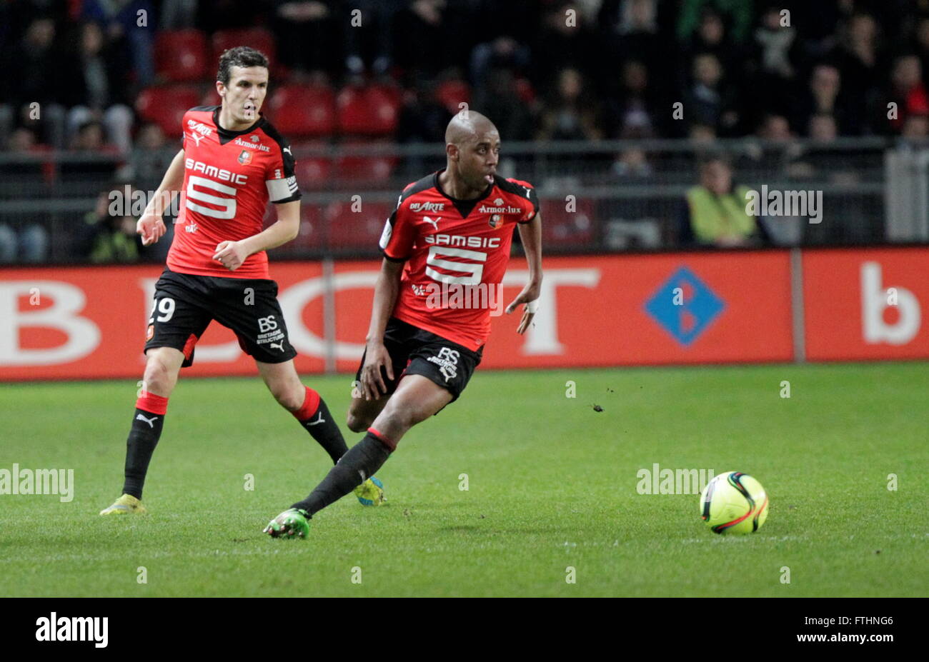 Gelson Fernandes bei einer Liga match Stade Rennais - AS Saint-Étienne 4. Februar 2016 in Roazhon Park, Rennes Stockfoto