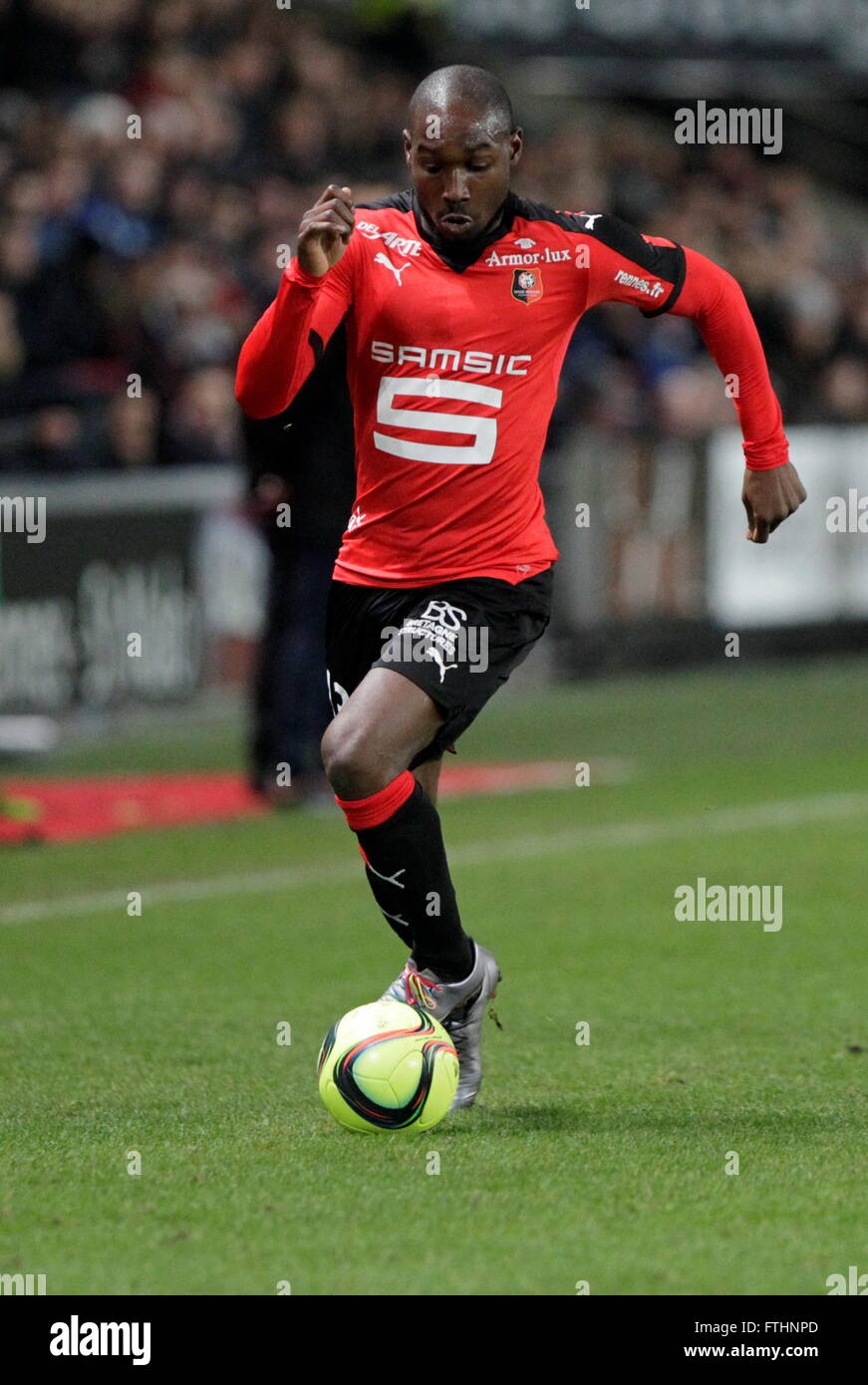 Giovanni Sio wenn eine Liga entsprechen Stade Rennais - AS Saint-Étienne 4. Februar 2016 in Roazhon Park, Rennes Stockfoto