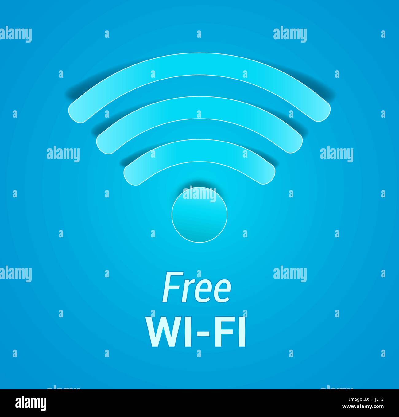 Kostenlose Wi-Fi Zeichen auf blauem Hintergrund. Wi-Fi-Symbol wie Papier ausgeschnitten mit Schatten. Vektor Stock Vektor