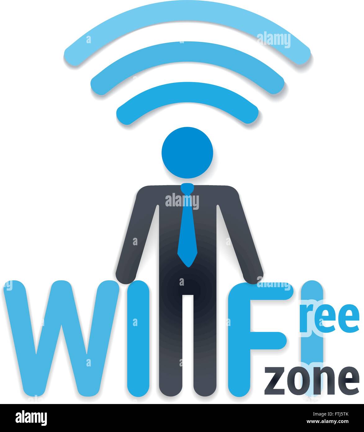 WiFi-Symbol mit Schatten-Vektor-Illustration. kostenlose WLAN-Zone und ein Mann-Symbol auf weiß. Vektor Stock Vektor