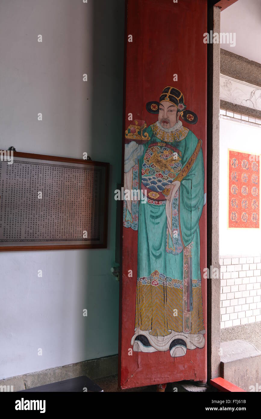 Holzplatte mit Tür Götter Ölgemälde in Taiwan Stockfoto
