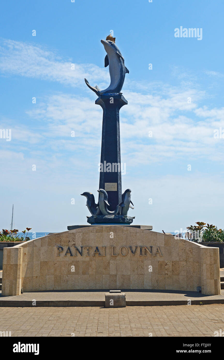 Delfin-Statue, Lovina Beach, Nordbali, Bali, Indonesien Stockfoto