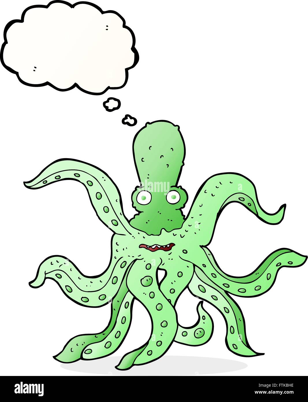 Cartoon Riesenkraken mit Gedankenblase Stock Vektor