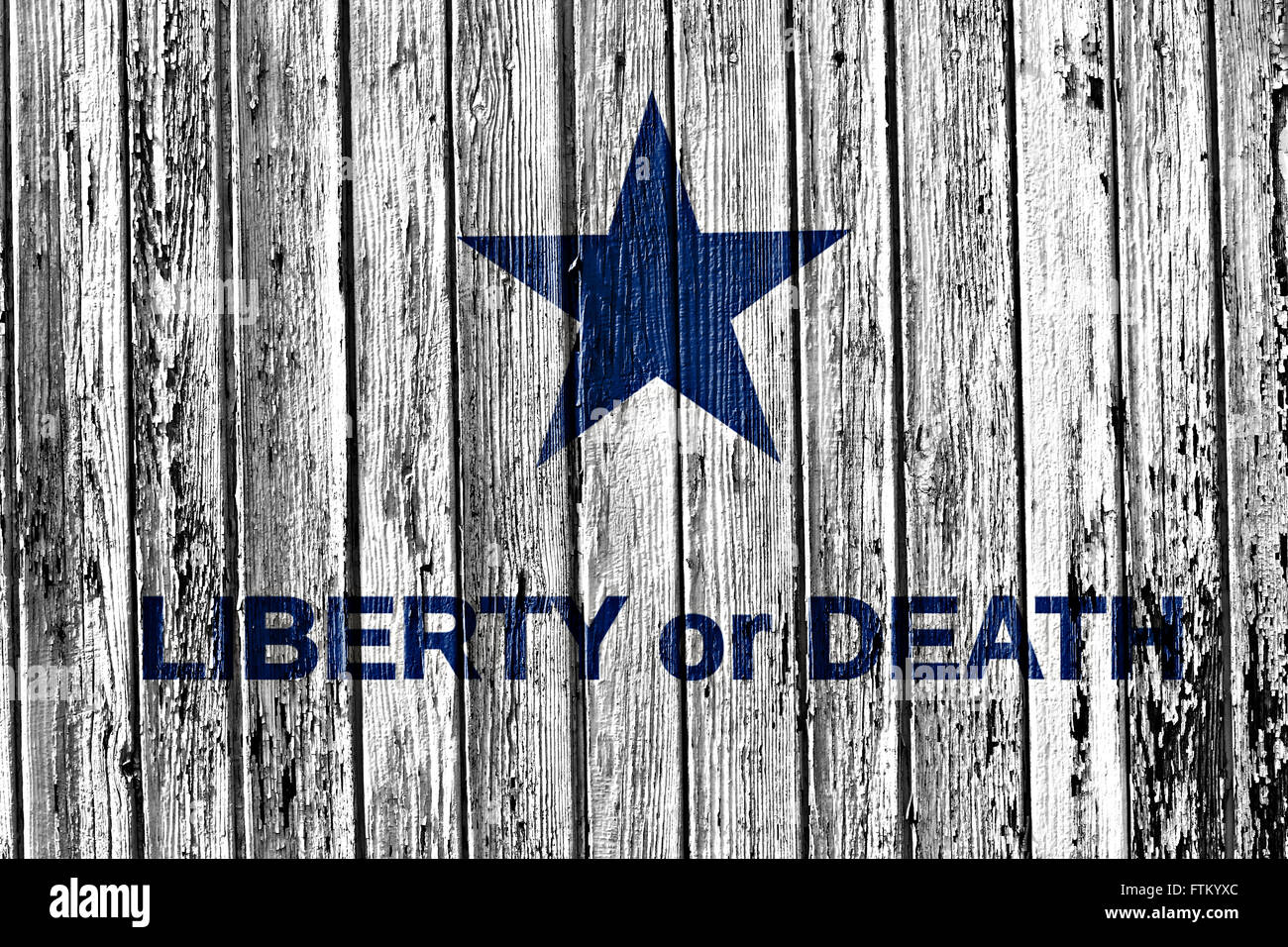 Motto-Freiheit oder Tod bemalt auf Holzrahmen Stockfoto