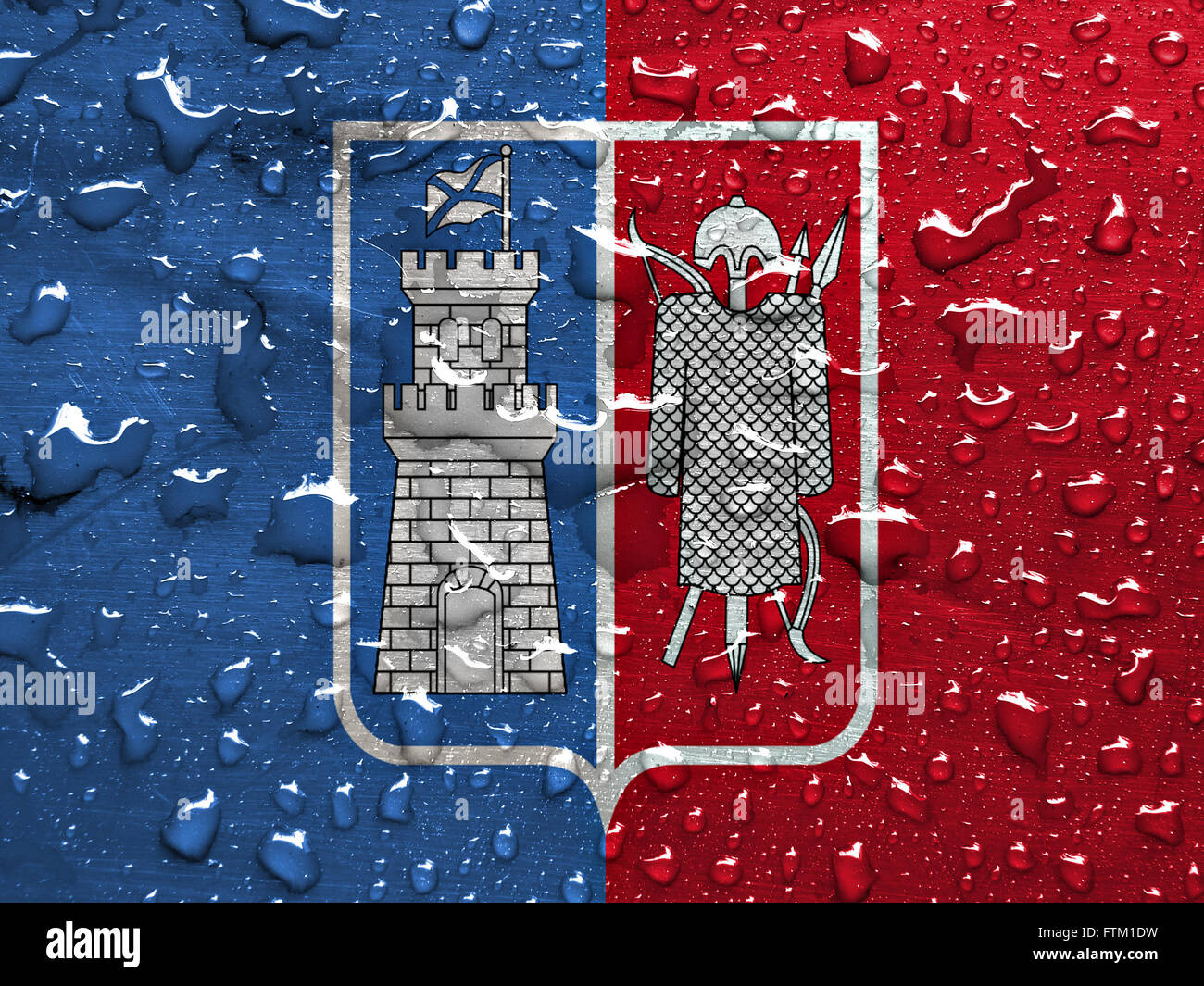 Flagge von Rostow am Don mit Regen fällt Stockfoto