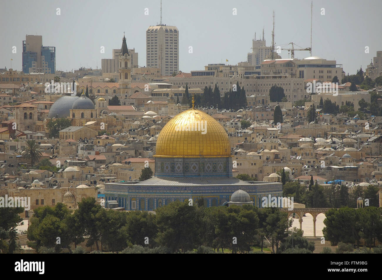 Blick auf die Kuppel des Felsens in der Altstadt von Jerusalem Stockfoto