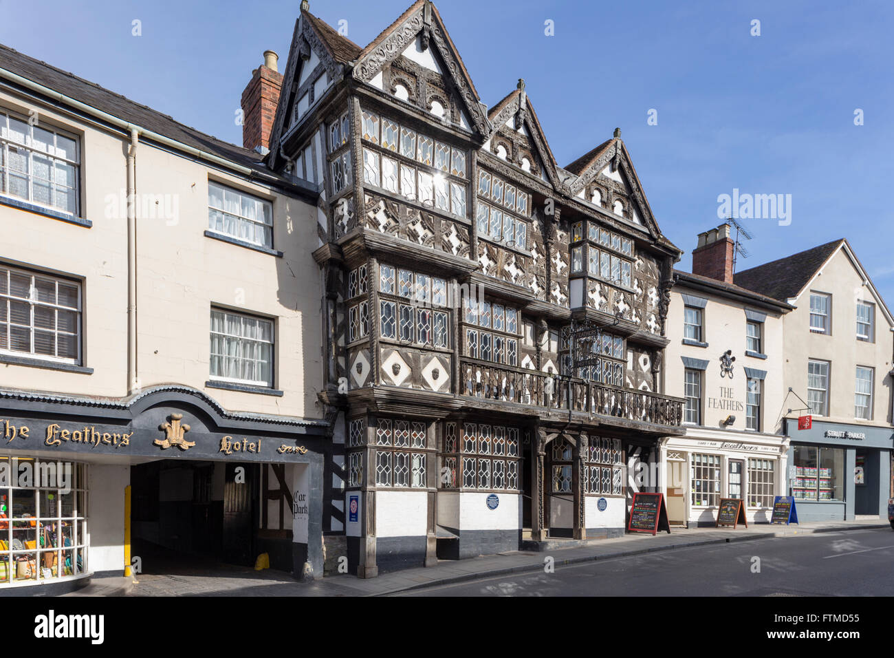 Die Federn Hotel in Bull Ring, Ludlow, Shropshire, England, Großbritannien Stockfoto