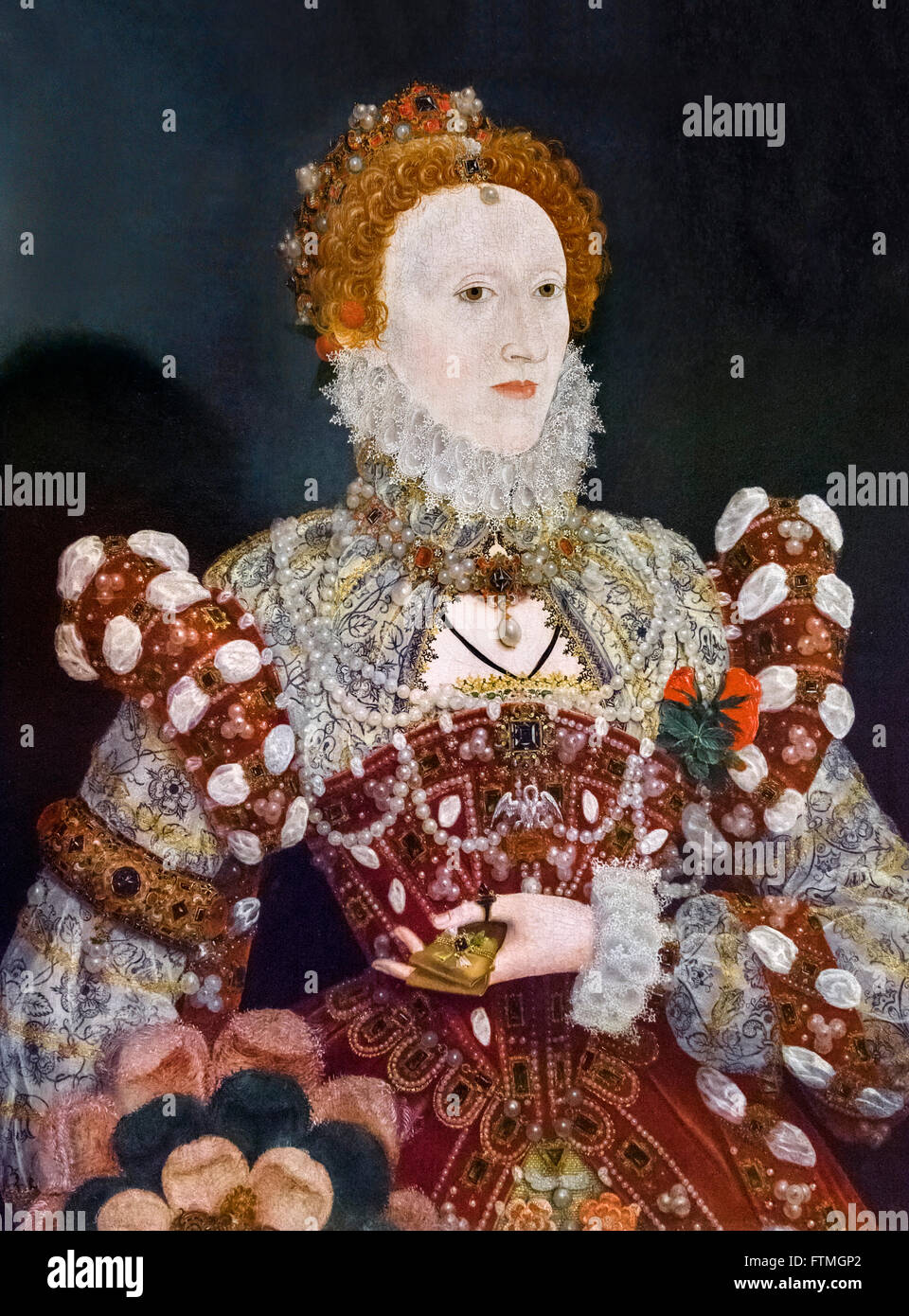 Elizabeth I. Portrait von Königin Elizabeth I von Nicholas Hilliard c 1573. Stockfoto