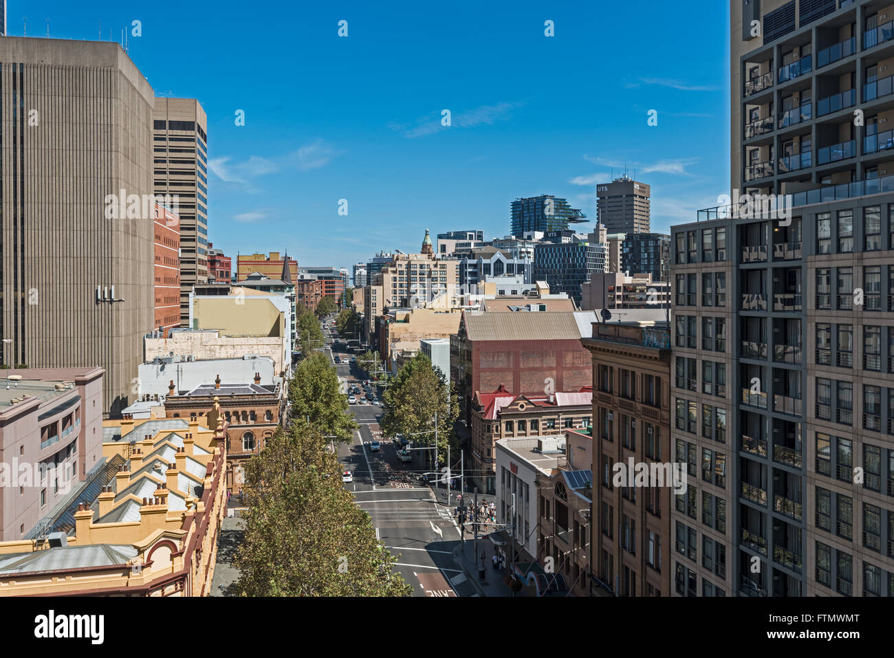 Sydney, Australien Stadt Cbd mit hohen Gebäuden und George Street im Laufe des Tages Stockfoto