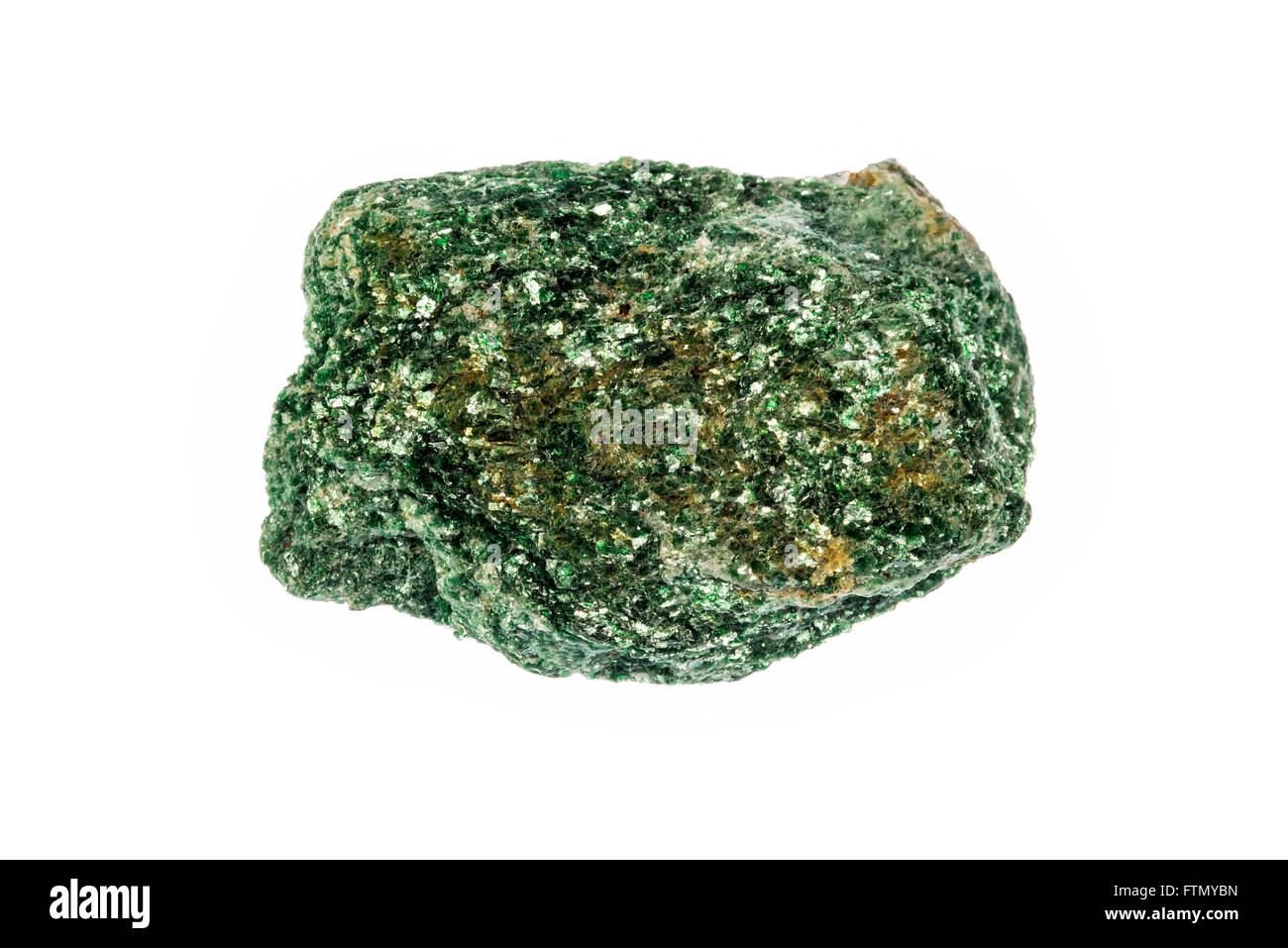 Fuchsite / Chrom-Glimmer-Muster auf weißem Hintergrund Stockfoto