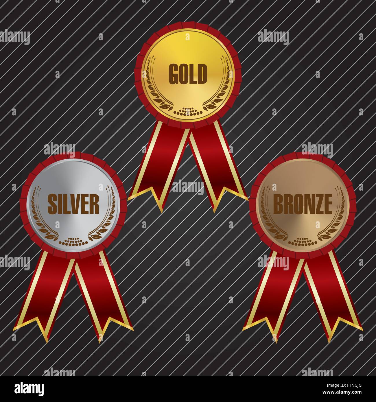Gold, Silber & Bronze Medaillen mit Bändern Stock Vektor