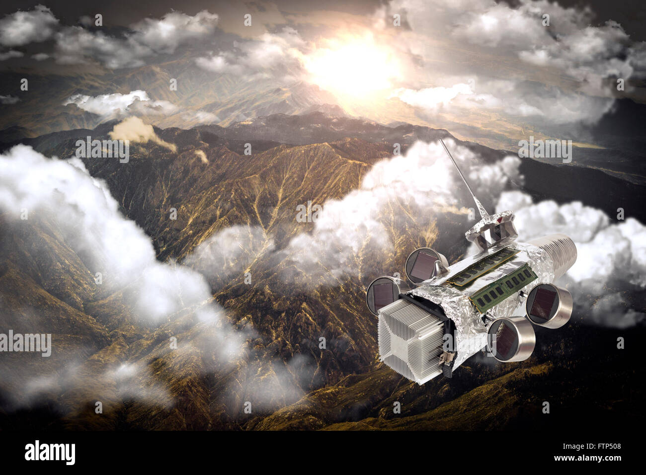 Homemade solar powered Raumschiff Satelliten im Orbit um die Erde