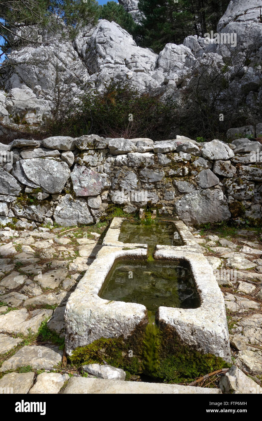 Fluss Quelle des Rio Guadalete im Naturpark Sierra de Grazalema, Andalusien, Spanien. Stockfoto