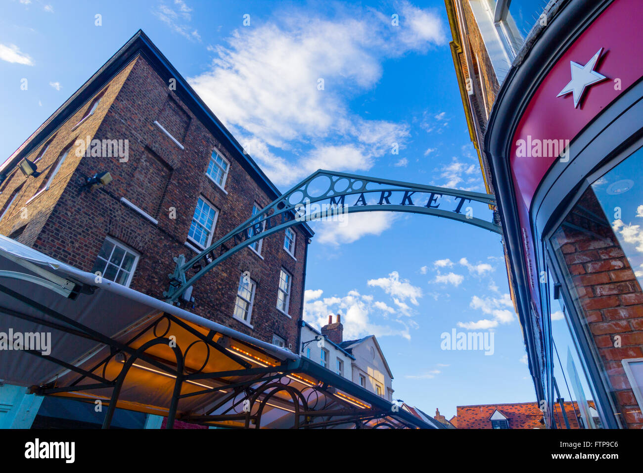 Trümmern Markt Zeichen, York, England, Vereinigtes Königreich Stockfoto