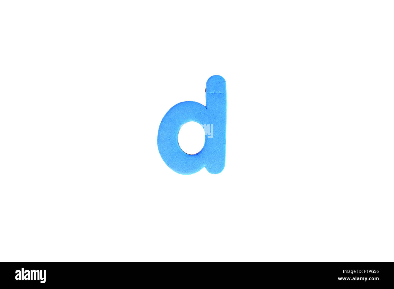 Ein Buchstabe D Kühlschrank Magnet vor weißem Hintergrund fotografiert. Stockfoto