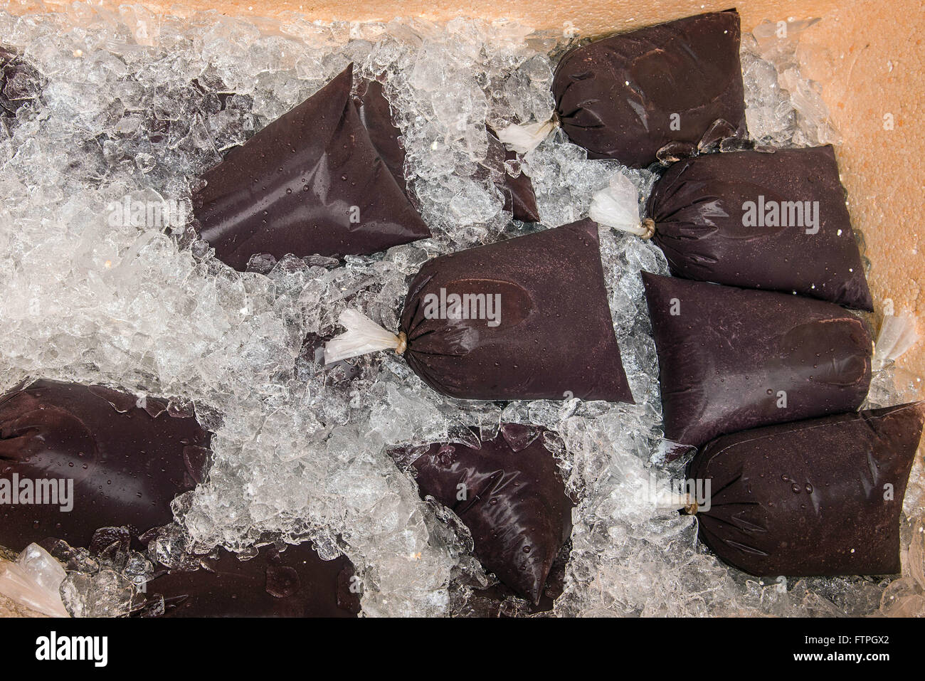 Regionaler Handel in den Produkten im Stadtmarkt - Acai Fruchtfleisch Stockfoto