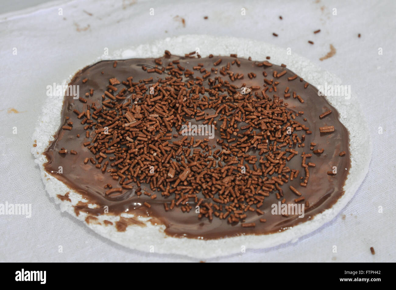 Tapioka gefüllt mit Schokolade auf erste Partei Maniok verkauft Stockfoto