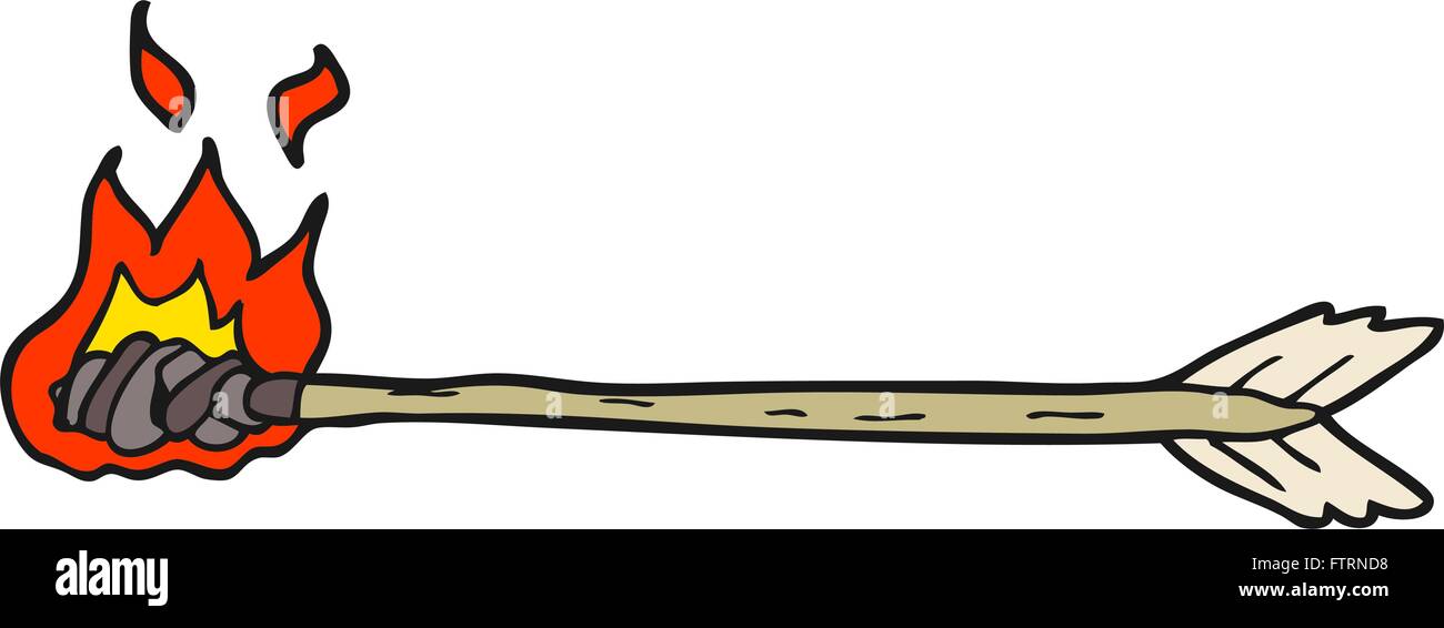 brennenden Pfeil freihändig gezeichnete cartoon Stock Vektor