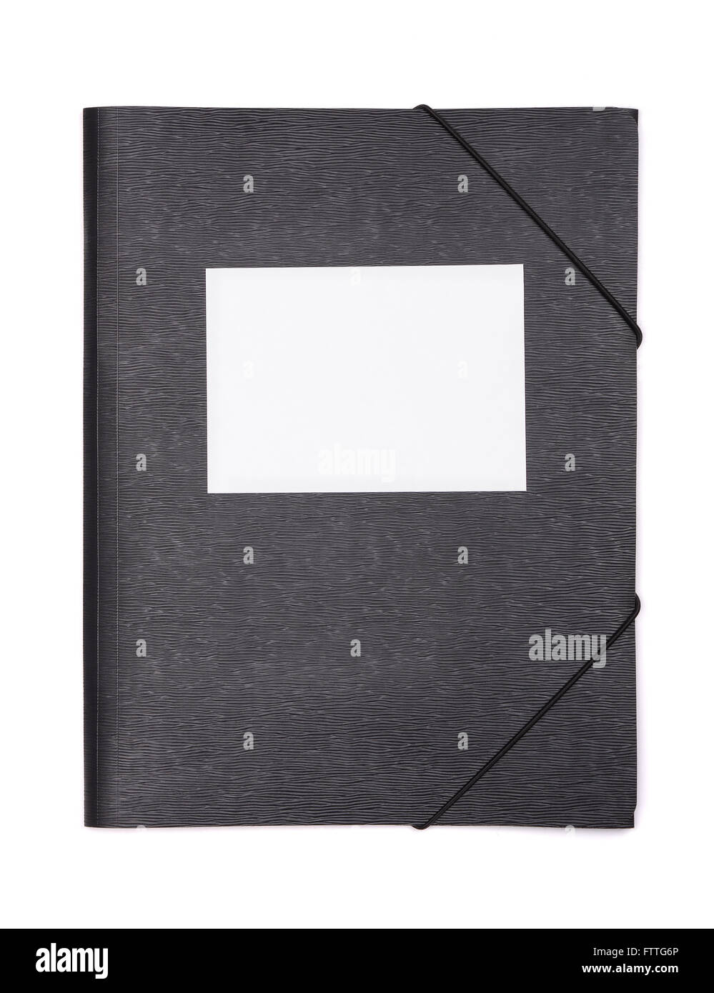Schwarzer Kunststoff Dokumentenmappe mit leere Beschriftung isoliert auf weiss Stockfoto