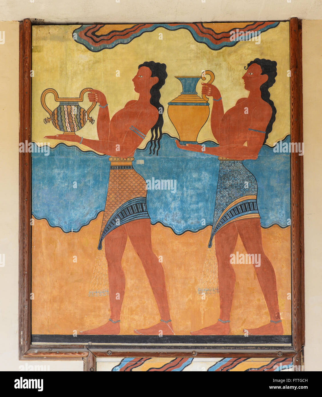 Tasse Träger unter freiem Himmel. Palast von Knossos, Kreta, Griechenland. Stockfoto