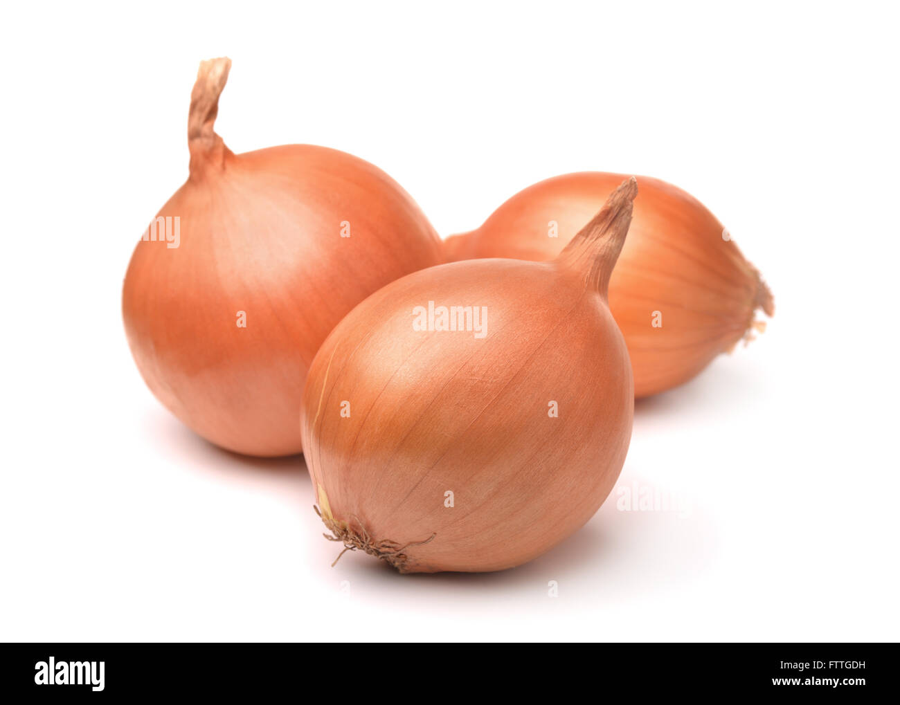 Drei Zwiebeln Knollen isoliert auf weiss Stockfoto