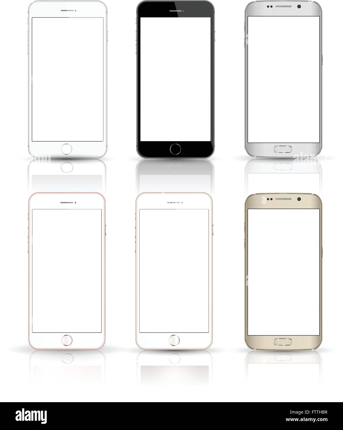 Neue realistische Handy Smartphone Sammlung Iphon Stil Mockups mit unbelegten Schirm isoliert auf weißem Hintergrund. Vektor-illu Stock Vektor