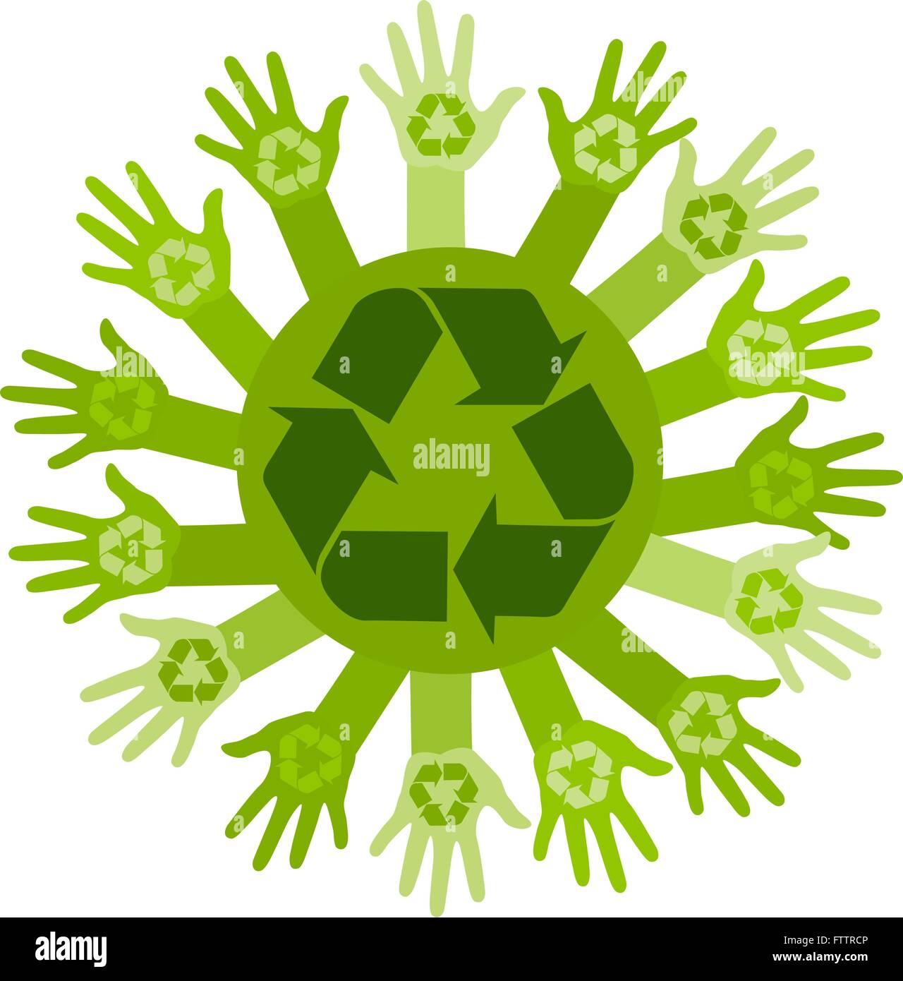 Konzeptionelle Ökologie Abbildung mit Händen und recycling-Zeichen. Vektor Stock Vektor