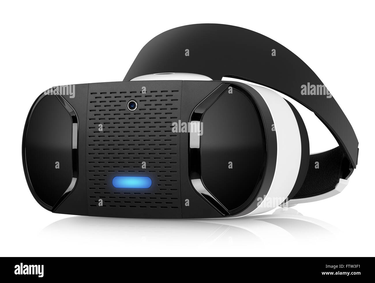 VR-virtual-Reality-Kopfhörer Hälfte Vorderansicht isoliert auf weißem Hintergrund gedreht. VR ist ein intensives Erlebnis. Stockfoto