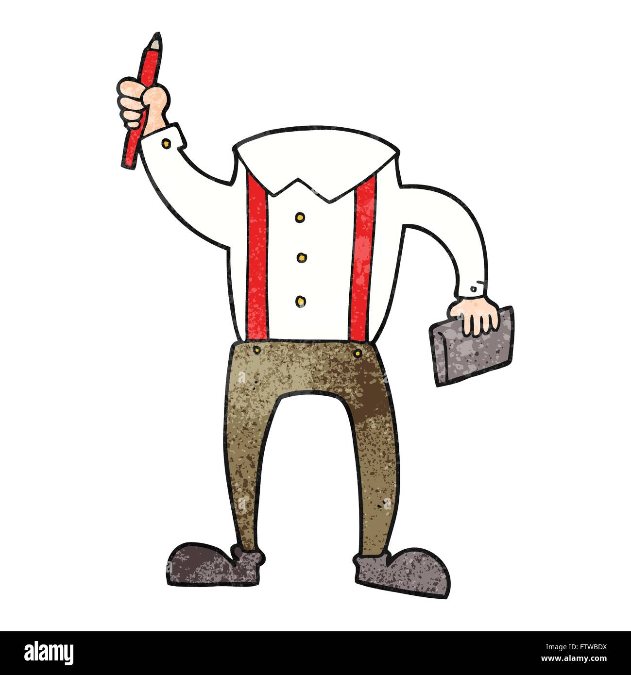 Freihand strukturierte Cartoon kopflosen Körper mit Notizblock und Stift (fügen Sie eigene Fotos) Stock Vektor
