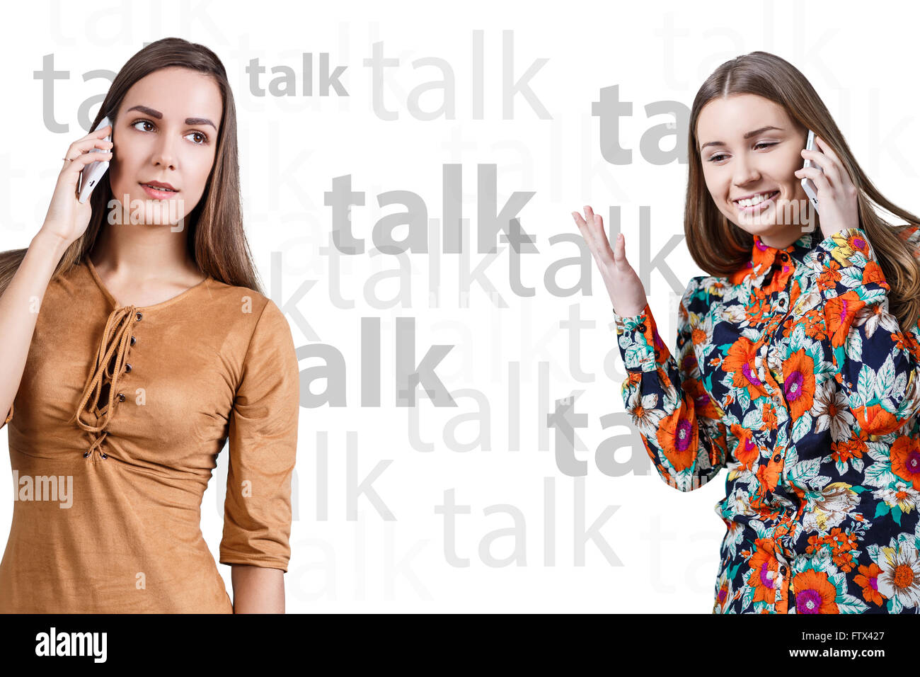 Junge Frauen am Telefon sprechen Stockfoto