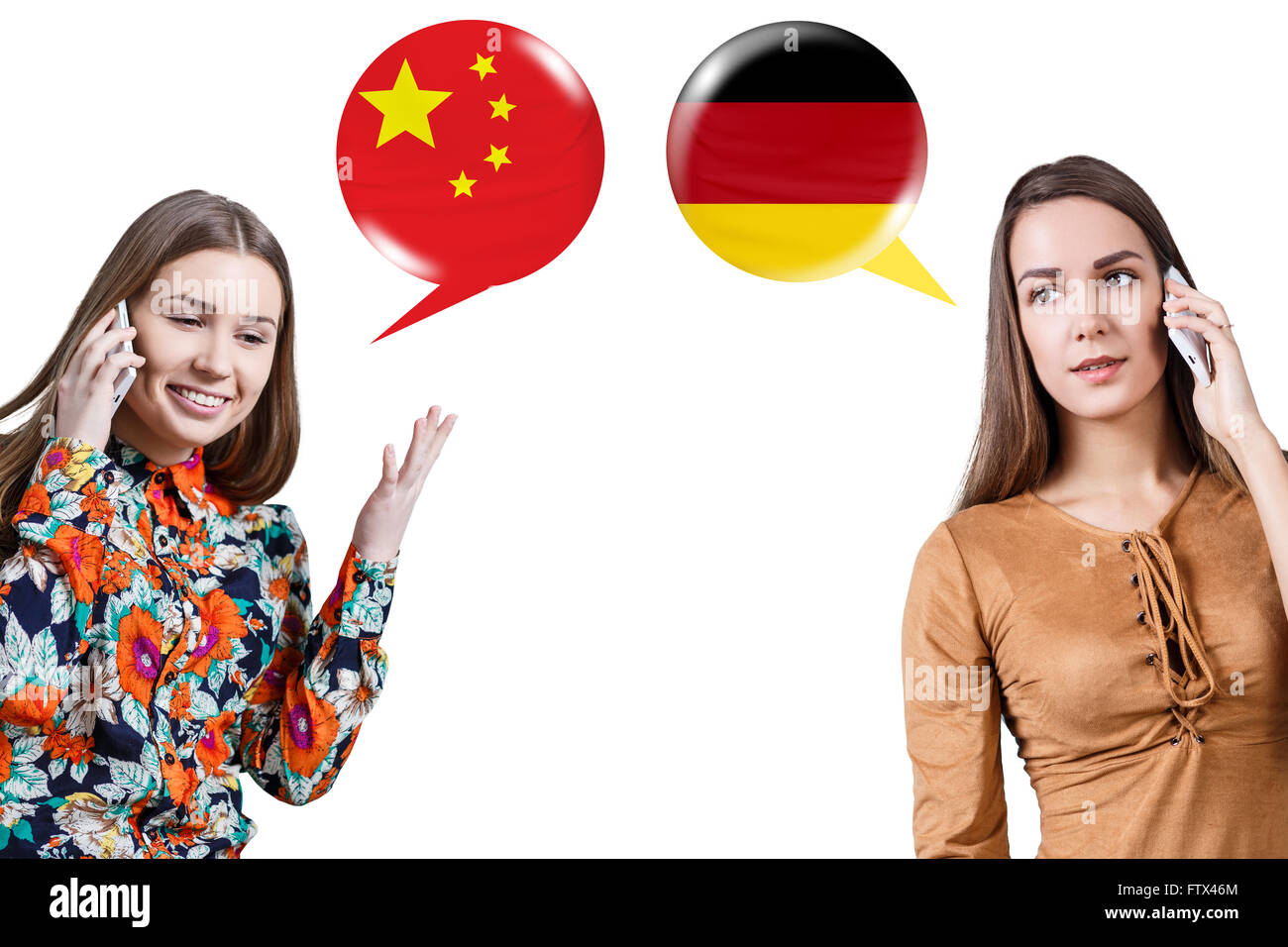 Junge Frauen am Telefon sprechen Stockfoto