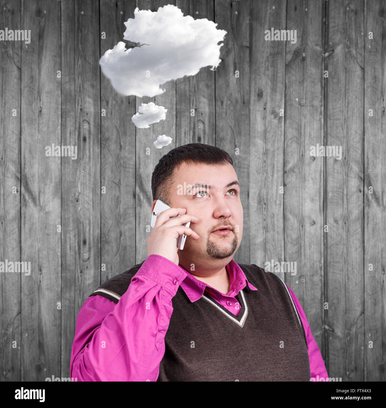 Übergewichtiger Geschäftsmann sprechen am Telefon Stockfoto