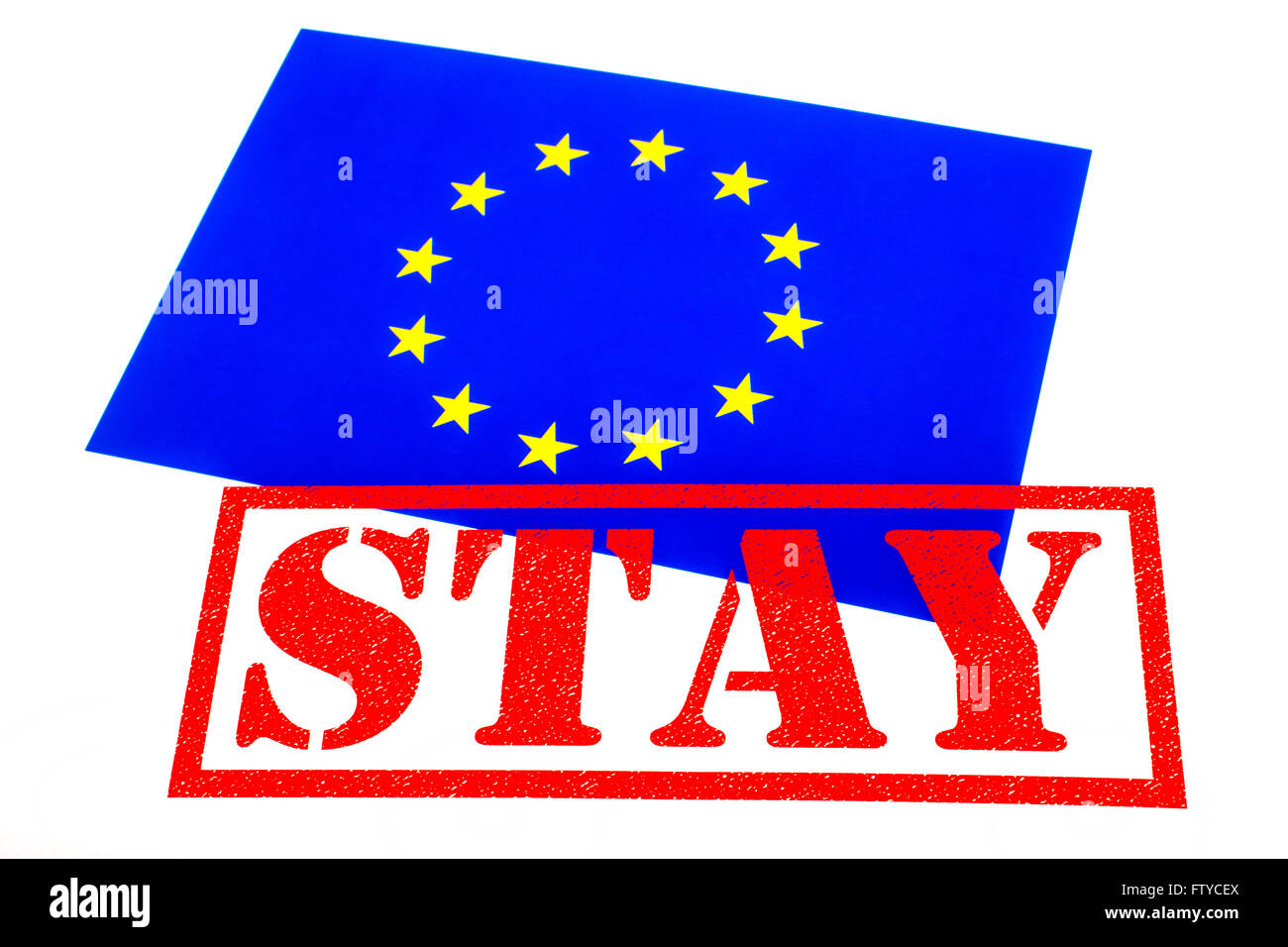 EU-Flagge mit Stempel Aufenthalt in Bezug auf das geplante Referendum zum EU-Beitritt Großbritanniens gebrandmarkt. Stockfoto