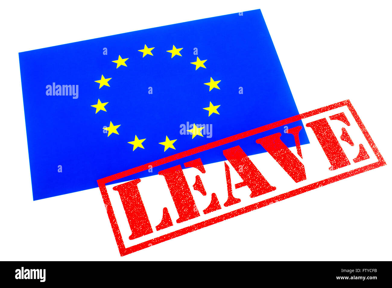 Die Flagge der Europäischen Union mit einem Stempel lassen in Bezug auf das geplante Referendum zum EU-Beitritt Großbritanniens gebrandmarkt. Stockfoto