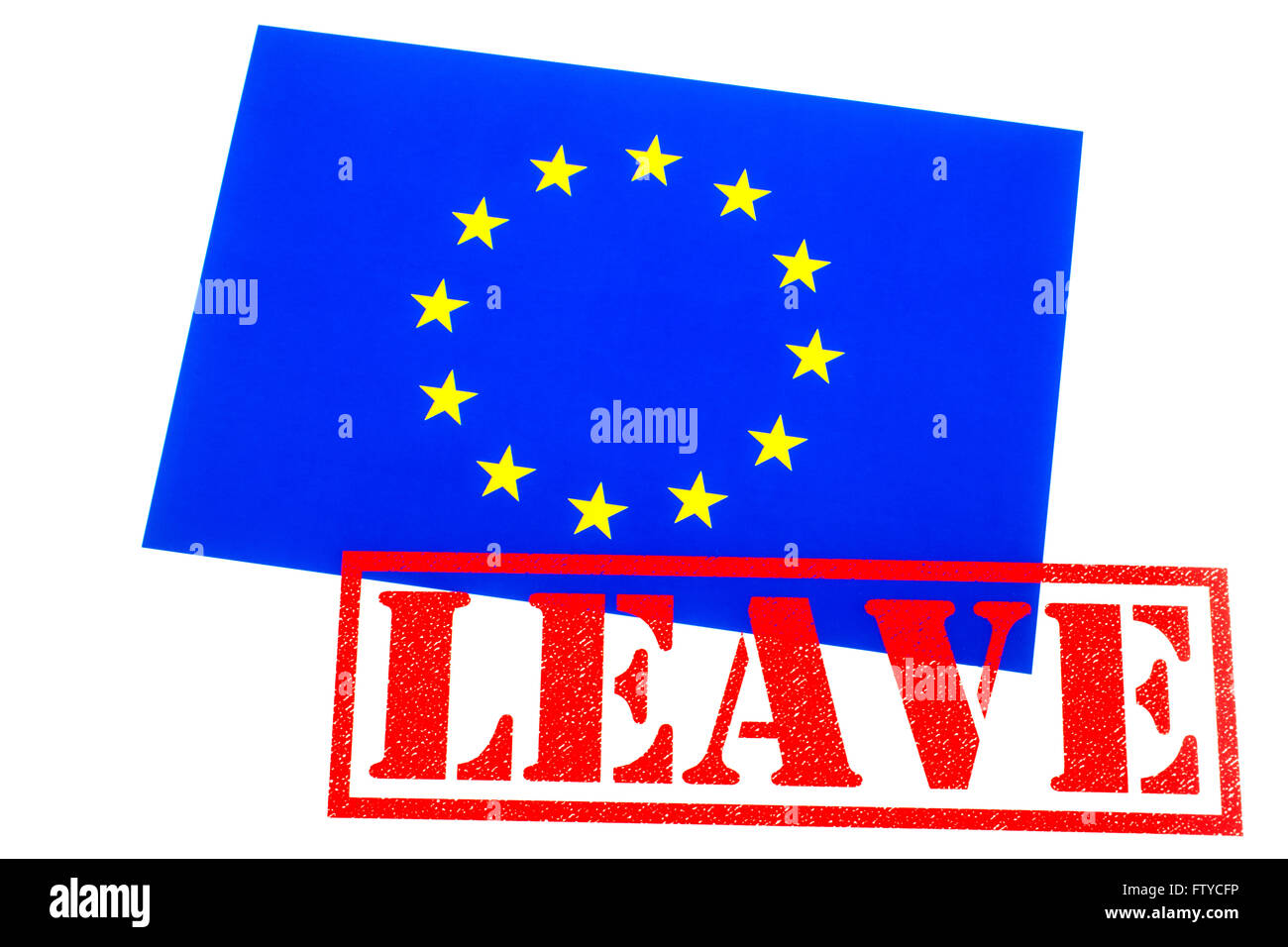 Die Flagge der Europäischen Union mit einem Stempel lassen in Bezug auf das geplante Referendum zum EU-Beitritt Großbritanniens gebrandmarkt. Stockfoto