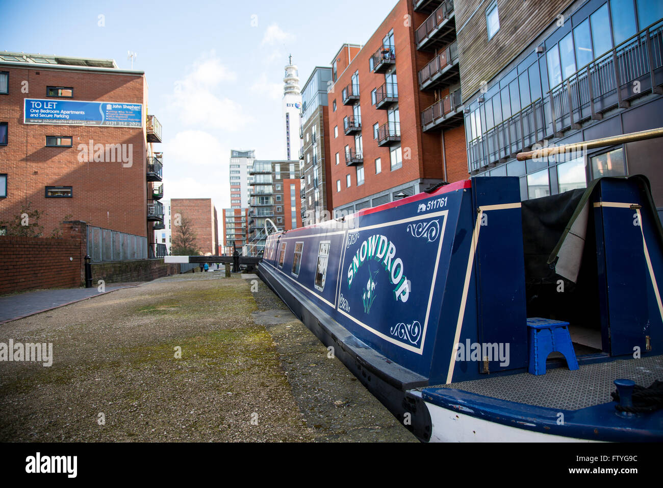 Kanalboot auf den Kanälen von Birmingham. Stockfoto