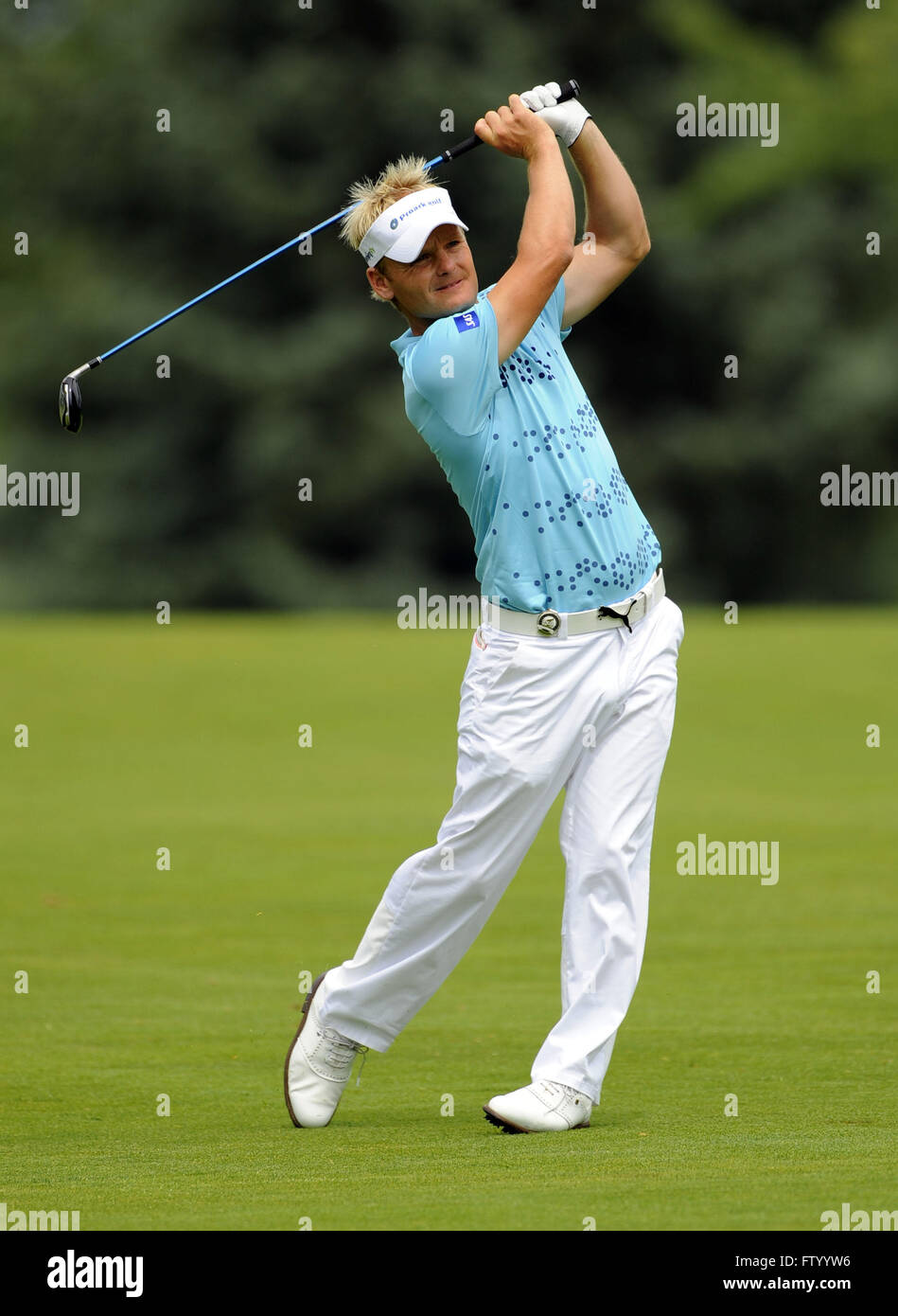 Chaska, MN, Vereinigte Staaten von Amerika. 15. August 2009. Soren Kjeldsen (DEN) trifft seine Annäherungsschlag auf das dritte Loch während der dritten Runde der 2009 PGA Championship im Hazeltine National Golf Club am 15. August 2009 in Chaska, MN. ZUMA Press/Scott A. Miller © Scott A. Miller/ZUMA Draht/Alamy Live-Nachrichten Stockfoto